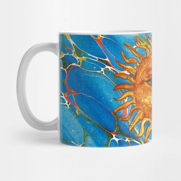 SUN IN BLUE MARBLING WITH RED YELLOW GREEN SHADES by BulganLumini